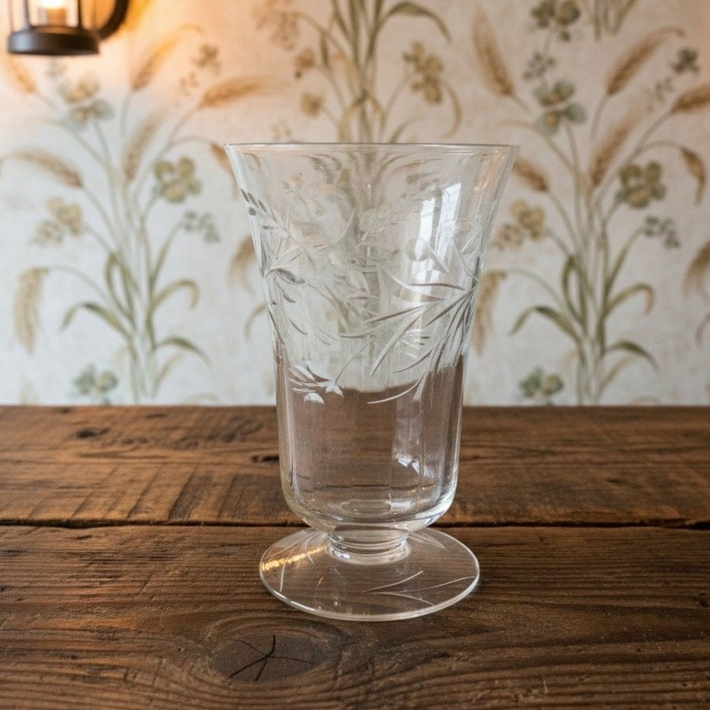 Cut‎ Crystal Laurel Juice Glass, Vintage Optic Drinkware, Floral Wheat Etching